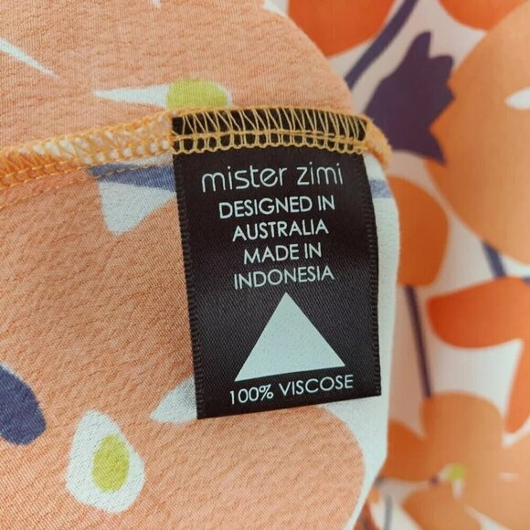 Mister Zimi Peggy Dress Size 8 Orange Floral Viscose Bell Sleeves Mod Summer - Picture 7 of 9